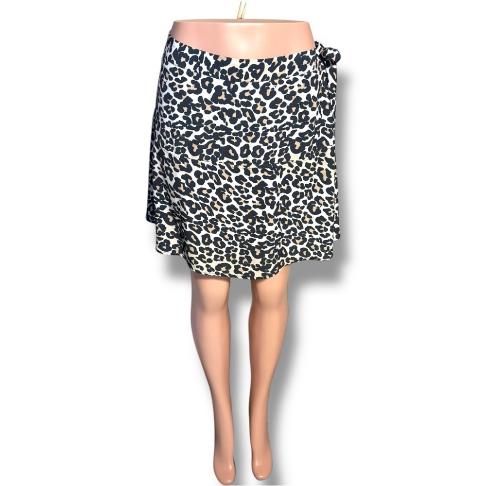 Topshop Brown and Black Leopard Print Side Tie Flowy Flared Size 12 Mini Skirt